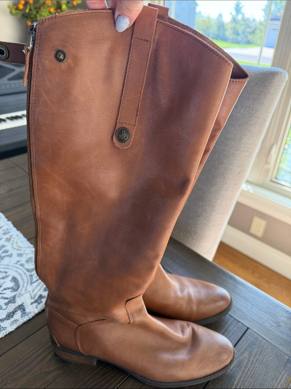 Sam Edelman Tall Leather Riding Boots - Cognac Brown
